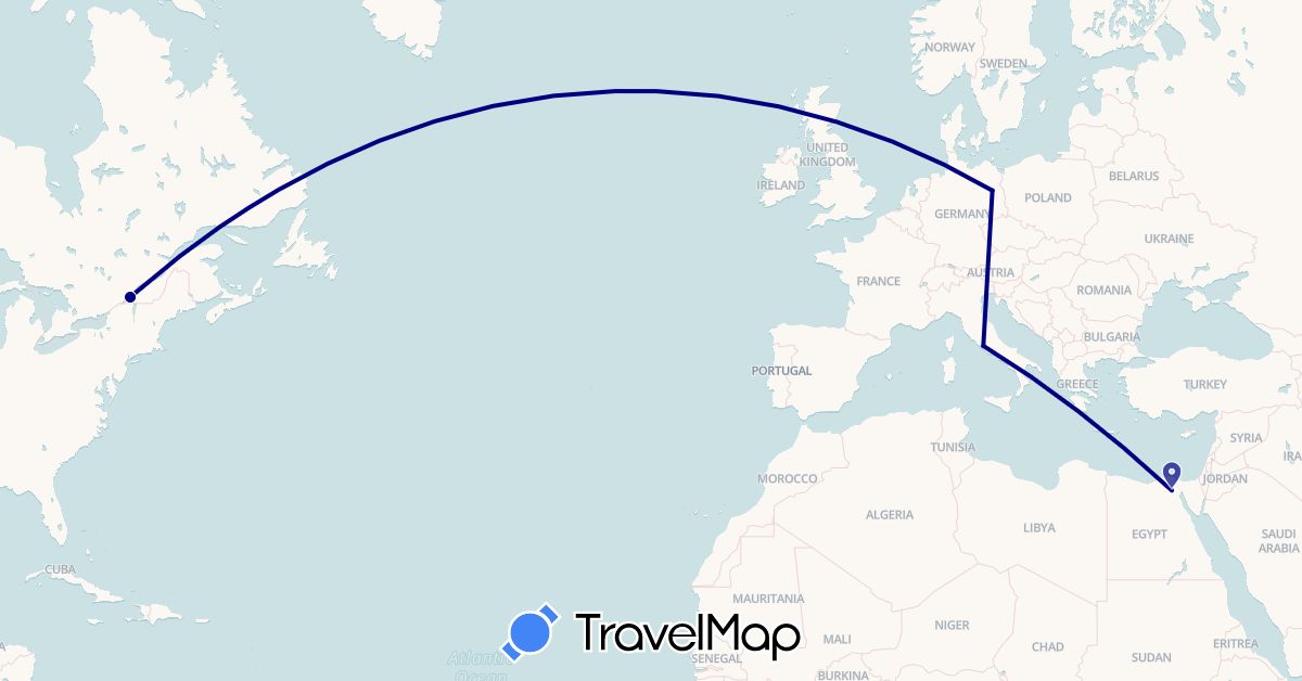 TravelMap itinerary: driving in Canada, Germany, Egypt, Italy (Africa, Europe, North America)